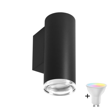 LED RGBW stlmiteľné kúpeľňové nástenné svietidlo TURYN 1xGU10/4,8W/230V 3000K IP44 čierne + diaľkové ovládanie