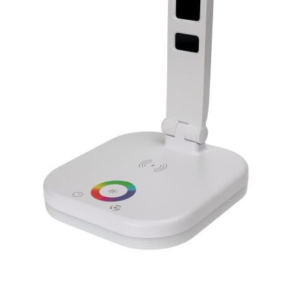 LED RGBW Stmievateľná dotyková stolná lampa s bezdrôtovým nabíjaním displejom a USB portom MAGNUS LED/6W/5V 3000-6500K biela+