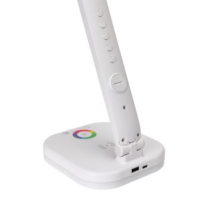 LED RGBW Stmievateľná dotyková stolná lampa s bezdrôtovým nabíjaním displejom a USB portom MAGNUS LED/6W/5V 3000-6500K biela+
