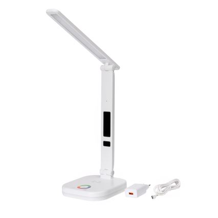 LED RGBW Stmievateľná dotyková stolná lampa s bezdrôtovým nabíjaním displejom a USB portom MAGNUS LED/6W/5V 3000-6500K biela+