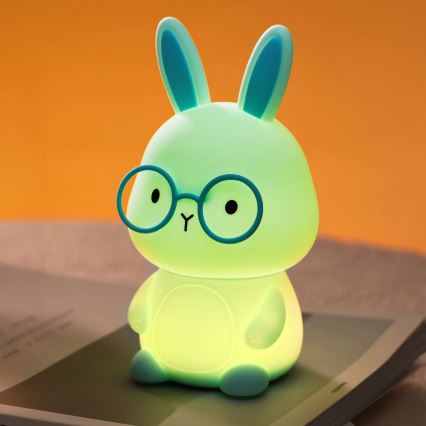 LED RGBW Stmievateľná detská dotyková lampa FLORKA LED/1W/5V USB 1200 mAh zajačik modrá