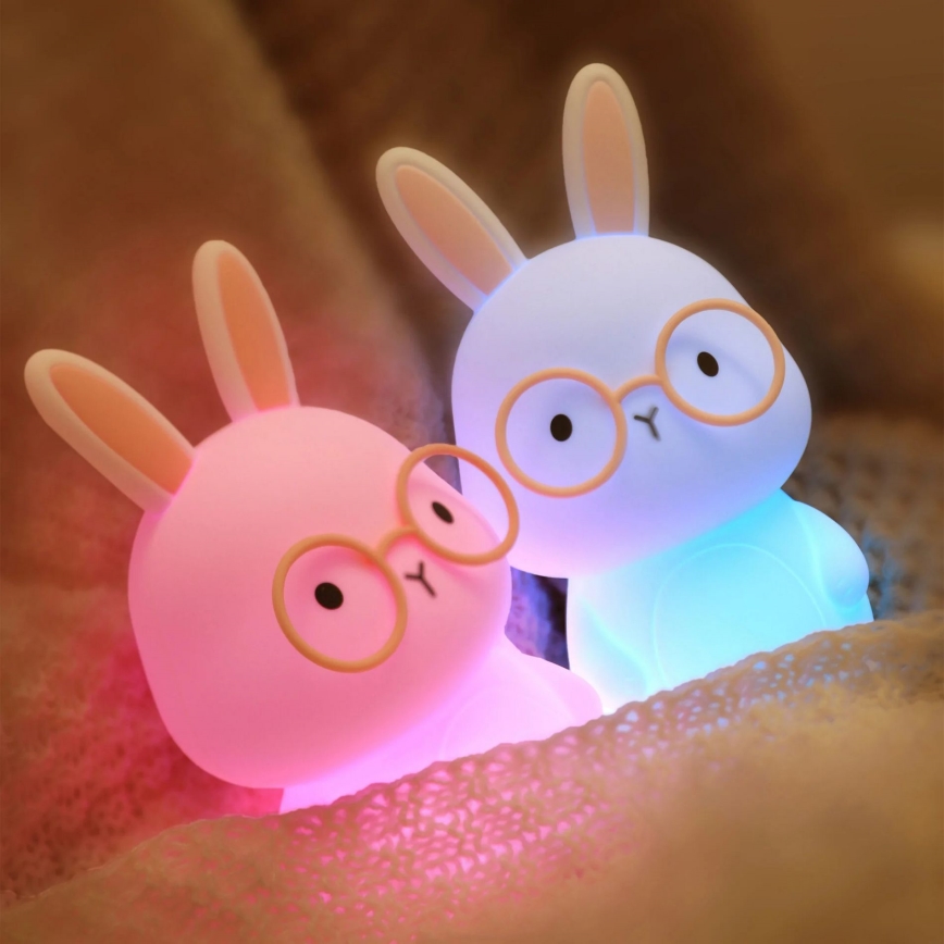 LED RGBW Stmievateľná detská dotyková lampa FLORKA LED/1W/5V USB 1200 mAh zajačik biela/ružová