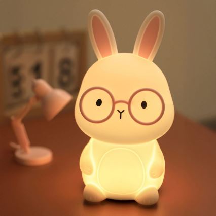 LED RGBW Stmievateľná detská dotyková lampa FLORKA LED/1W/5V USB 1200 mAh zajačik biela/ružová