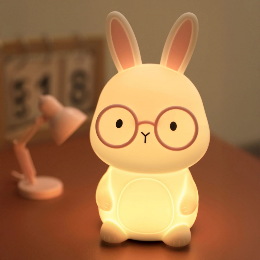 LED RGBW Stmievateľná detská dotyková lampa FLORKA LED/1W/5V USB 1200 mAh zajačik biela/ružová