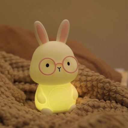 LED RGBW Stmievateľná detská dotyková lampa FLORKA LED/1W/5V USB 1200 mAh zajačik biela/ružová