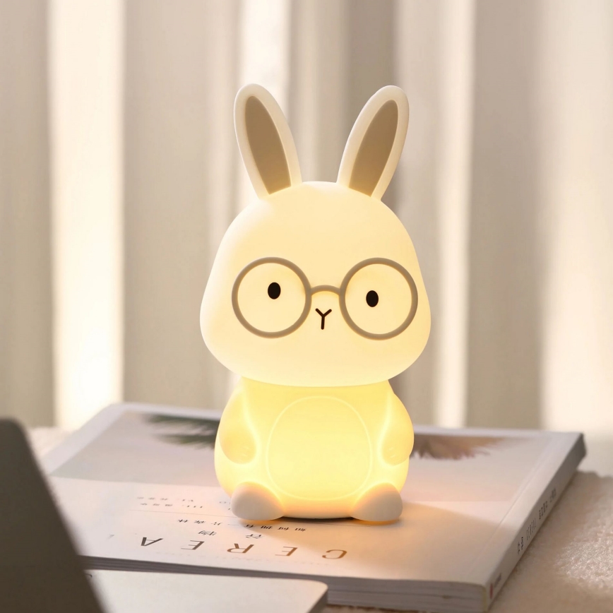 LED RGBW Stmievateľná detská dotyková lampa FLORKA LED/1W/5V USB 1200 mAh zajačik biela/šedá