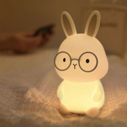 LED RGBW Stmievateľná detská dotyková lampa FLORKA LED/1W/5V USB 1200 mAh zajačik biela/šedá