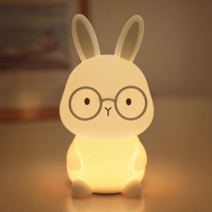 LED RGBW Stmievateľná detská dotyková lampa FLORKA LED/1W/5V USB 1200 mAh zajačik biela/šedá