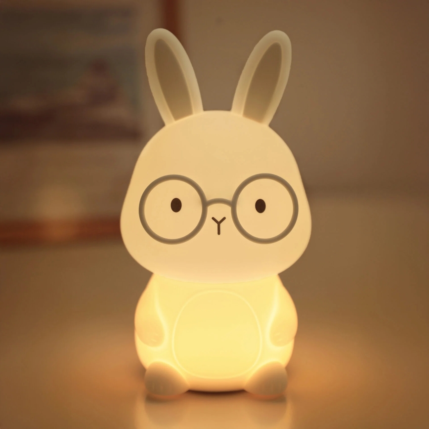 LED RGBW Stmievateľná detská dotyková lampa FLORKA LED/1W/5V USB 1200 mAh zajačik biela/šedá