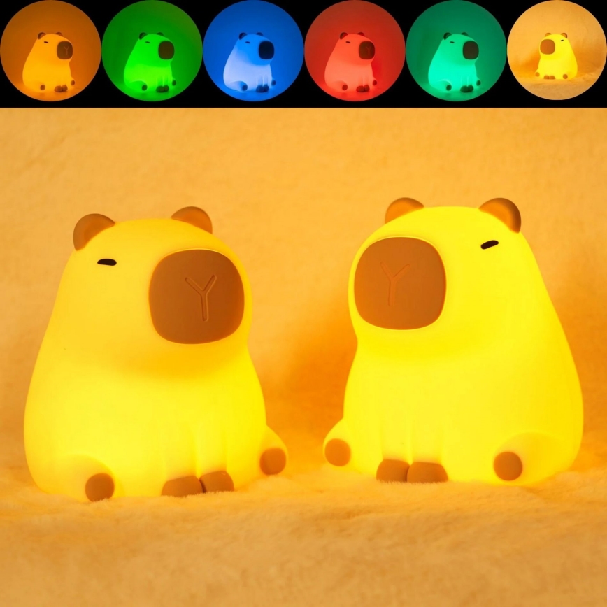 LED RGBW Stmievateľná detská dotyková lampa LED/1W/5V USB 1200 mAh kapybara