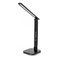 LED RGBW Stmievateľná dotyková stolná lampa s bezdrôtovým nabíjaním LCD displejom a USB portom MAGNUS LED/6W/5V 3000-6500K čierna