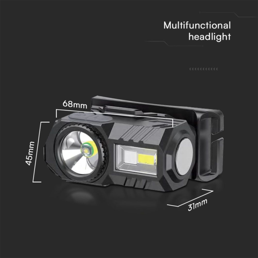 LED RGBW Stmievateľná nabíjacia čelovka USB LED/3W/5V IP43 190 lm 24 h 750 mAh