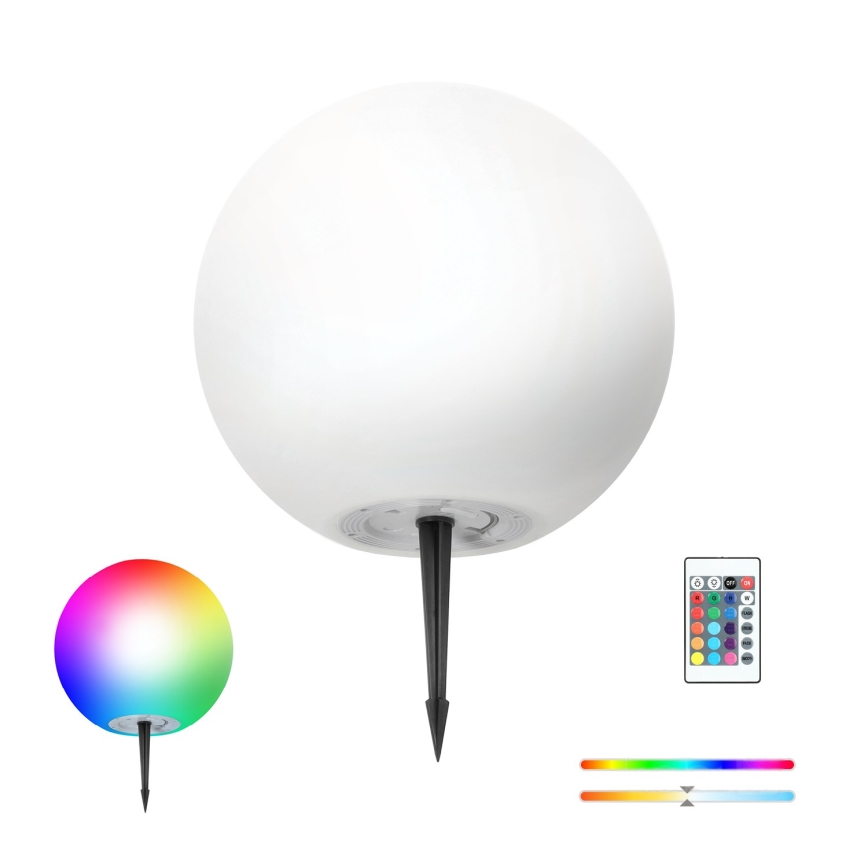 LED RGBW stmievateľná solárna lampa GARDEN BALL LED/5W/3,7V 3000K IP54 2200 mAh pr. 40 cm + diaľkové ovládanie