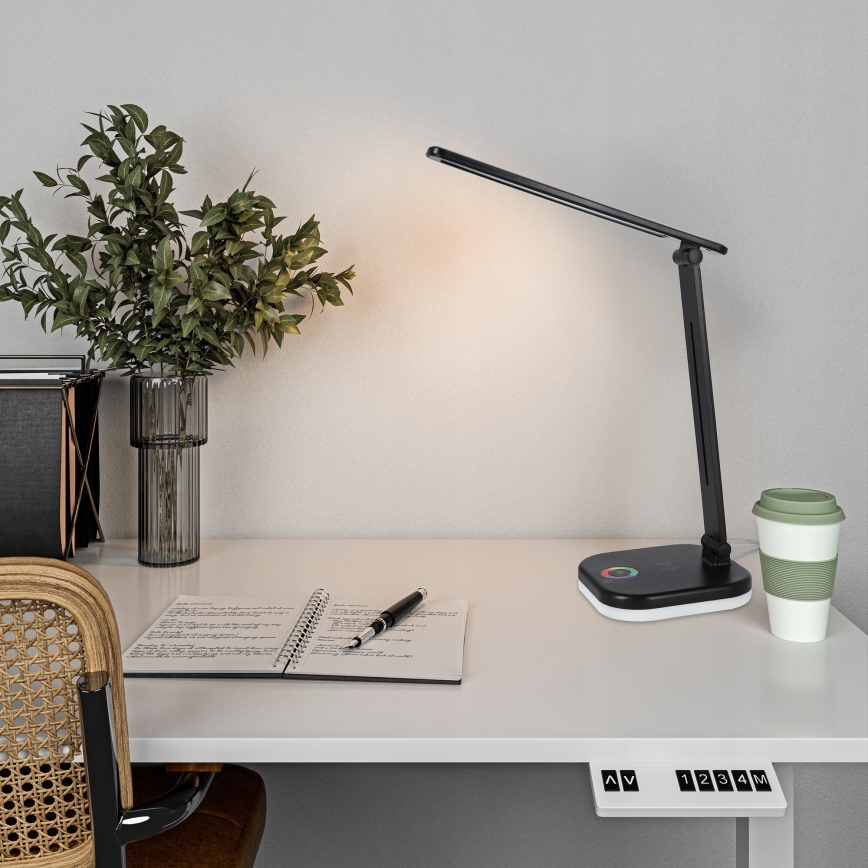 LED RGBW stmievateľná stolová lampa s bezdrôtovým nabíjaním LED/7W/5V USB čierna