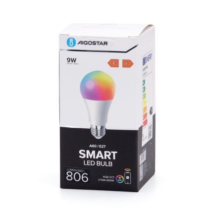 LED RGBW Stmievateľná žiarovka A60 E27/9W/230V 2700-6500K Wi-Fi - Aigostar