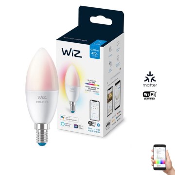 LED RGBW Stmievateľná žiarovka C37 E14/4,9W/230V 2200-6500K CRI 90 Wi-Fi -WiZ