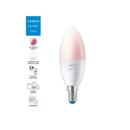 LED RGBW Stmievateľná žiarovka C37 E14/4,9W/230V 2200-6500K CRI 90 Wi-Fi -WiZ
