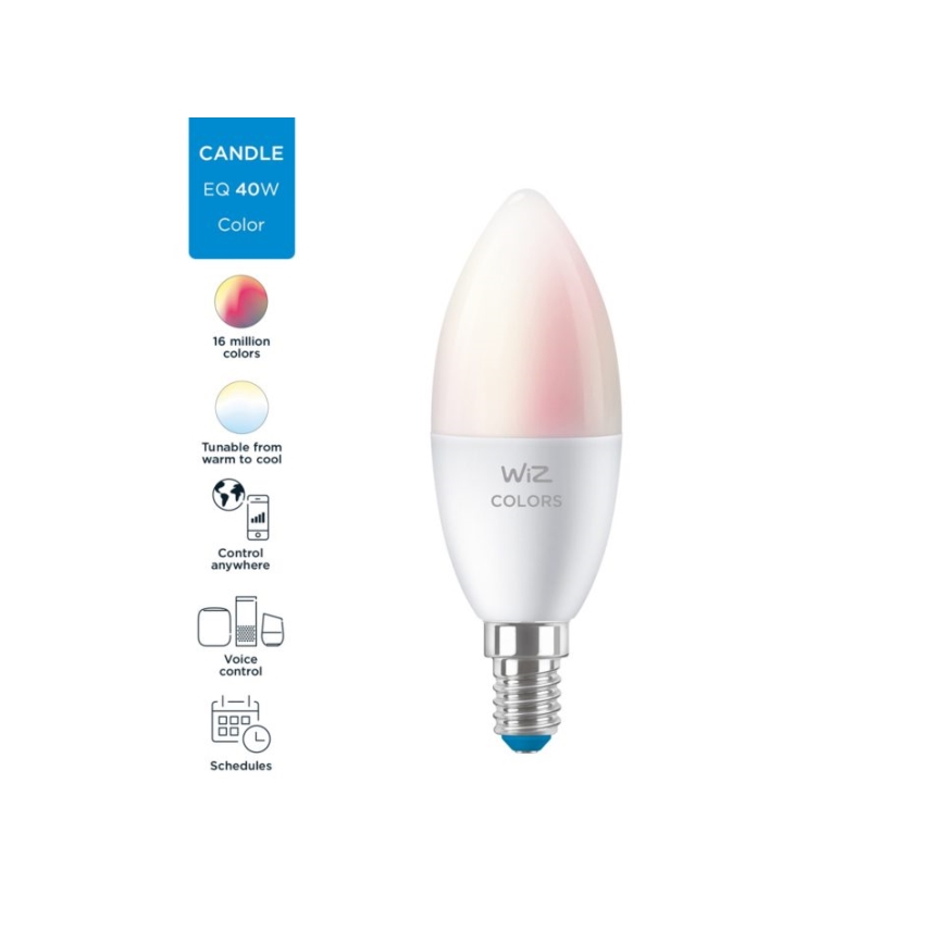 LED RGBW Stmievateľná žiarovka C37 E14/4,9W/230V 2200-6500K CRI 90 Wi-Fi -WiZ