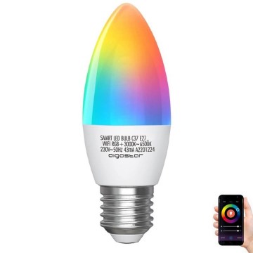 LED RGBW Stmievateľná žiarovka C37 E27/5W/230V 3000-6500K Wi-Fi - Aigostar