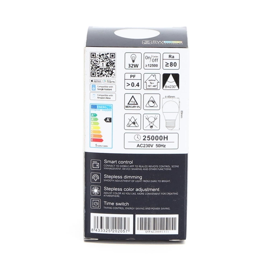 LED RGBW Stmievateľná žiarovka G45 E27/5W/230V 3000-6500K Wi-Fi - Aigostar