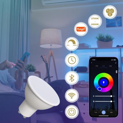 LED RGBW Stmievateľná žiarovka GU10/4,5W/230V 2700-6500K Wi-Fi Tuya