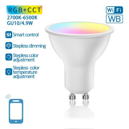 LED RGBW Stmievateľná žiarovka GU10/4,9W/230V 2700-6500K Wi-Fi - Aigostar