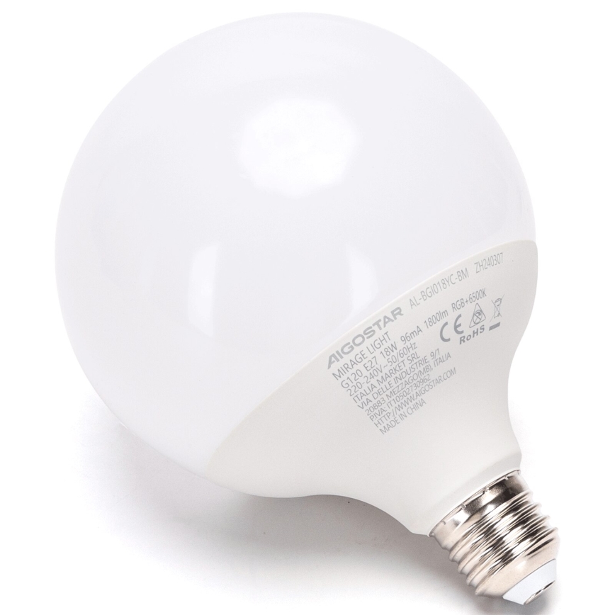 LED RGBW Stmievateľná žiarovka MESH G120 E27/18W/230V 6500K + diaľkové ovládanie - Aigostar