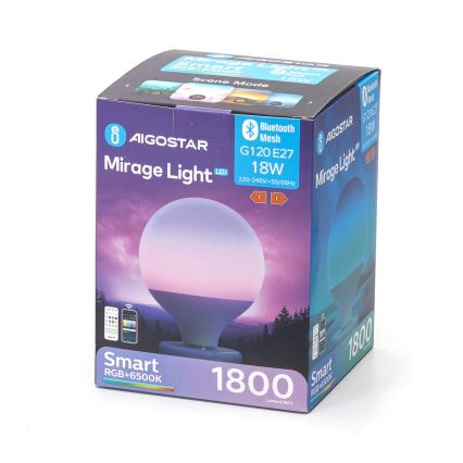 LED RGBW Stmievateľná žiarovka MESH G120 E27/18W/230V 6500K + diaľkové ovládanie - Aigostar