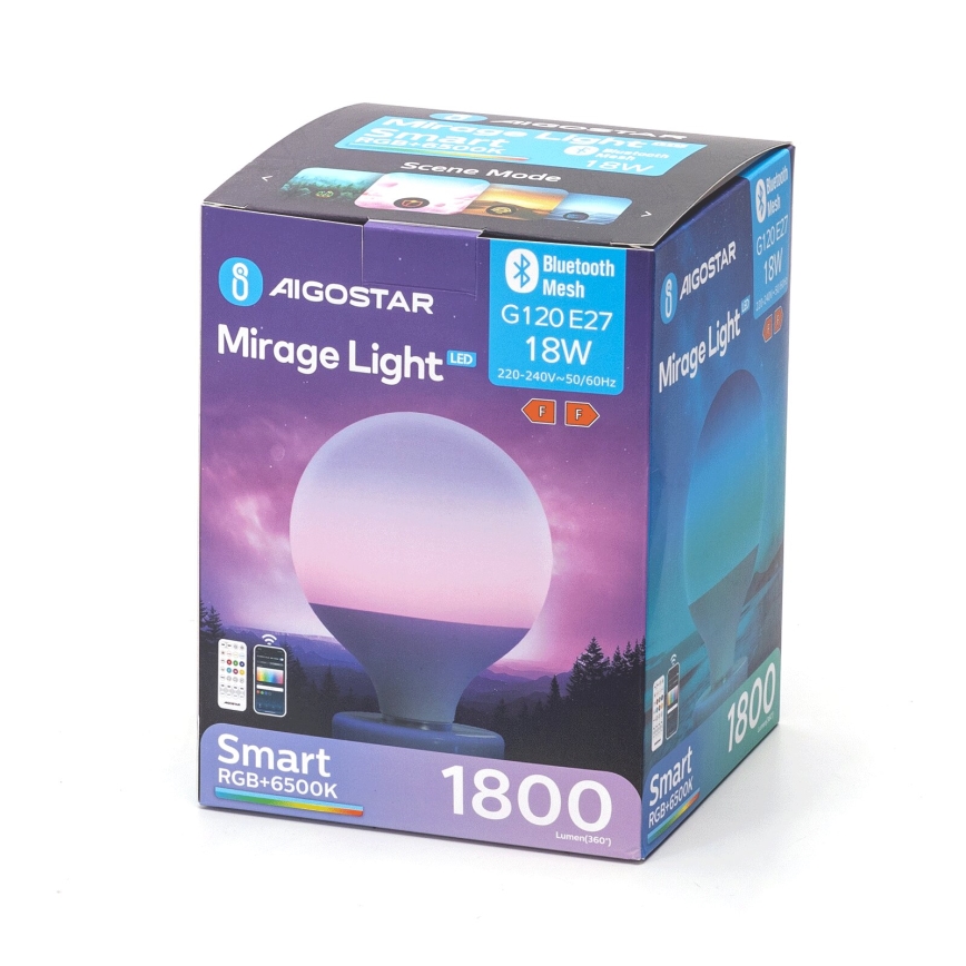 LED RGBW Stmievateľná žiarovka MESH G120 E27/18W/230V 6500K + diaľkové ovládanie - Aigostar