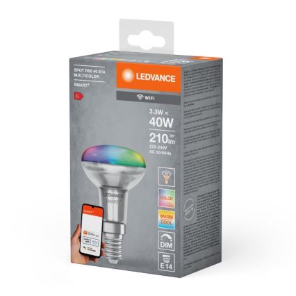 LED RGBW Stmievateľná reflektorová žiarovka SMART+ R50 E14/3,3W/230V 2700-6500K Wi-Fi - Ledvance