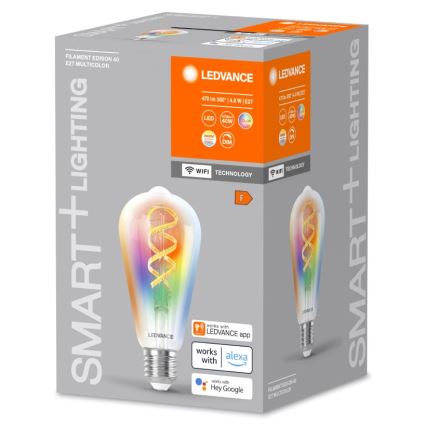 LED RGBW Stmievateľná žiarovka SMART+ FILAMENT EDISON ST64 E27/4,8W/230V 2700-6500K Wi-Fi - Ledvance