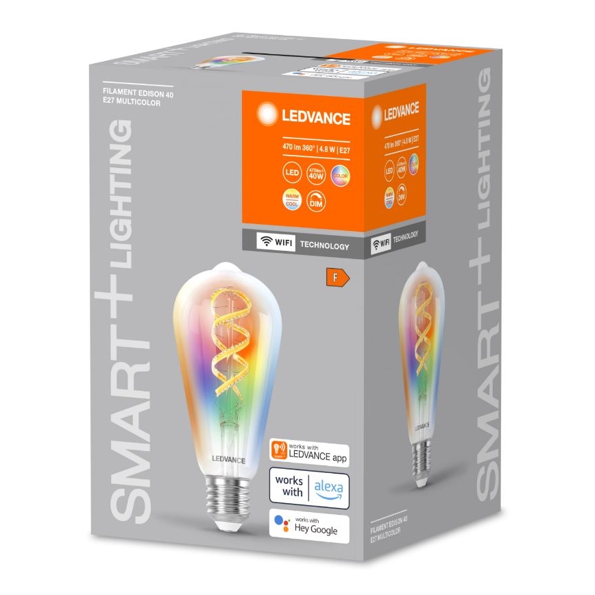 LED RGBW Stmievateľná žiarovka SMART+ FILAMENT EDISON ST64 E27/4,8W/230V 2700-6500K Wi-Fi - Ledvance