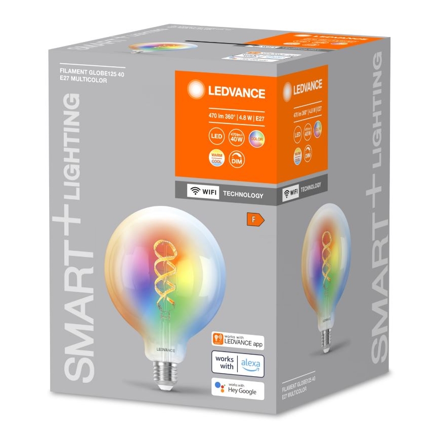 LED RGBW Stmievateľná žiarovka SMART+ FILAMENT E27/4,8W/230V 2700-6500K Wi-Fi - Ledvance