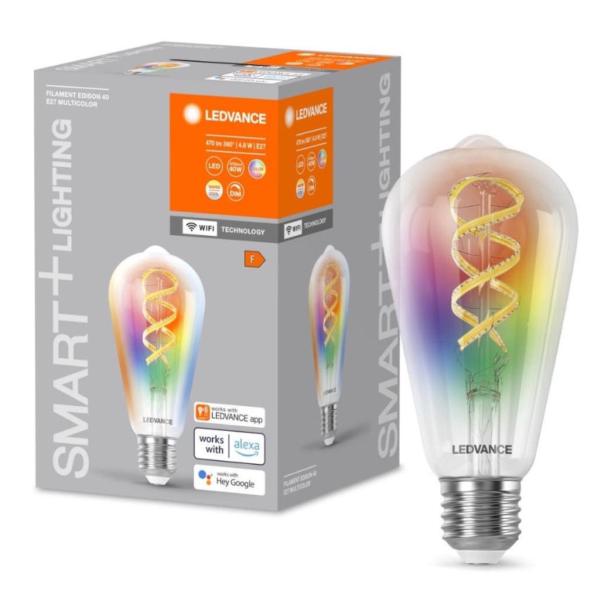 LED RGBW Stmievateľná žiarovka SMART+ FILAMENT EDISON ST64 E27/4,8W/230V 2700-6500K Wi-Fi - Ledvance