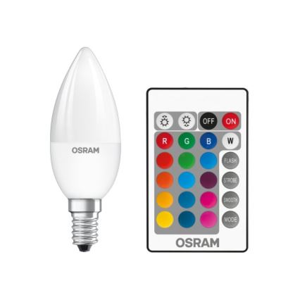 LED RGBW Stmievateľná žiarovka STAR E14/4,5W/230V 2700K + diaľkové ovládanie – Osram