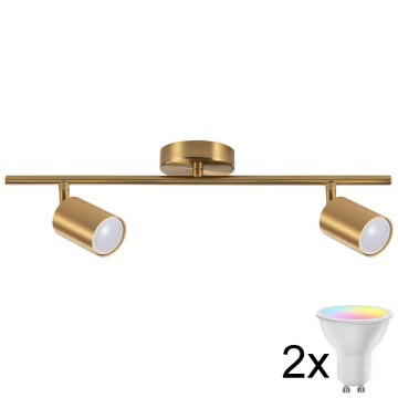 LED RGBW stmievateľné bodové svietidlo GOLDIE 2xGU10/4,8W/230V 3000K zlaté + diaľkové ovládanie