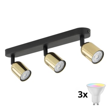 LED RGBW Stmievateľné bodové svietidlo TOP 3xGU10/6,5W/230V 2700-6500K čierna/zlatá