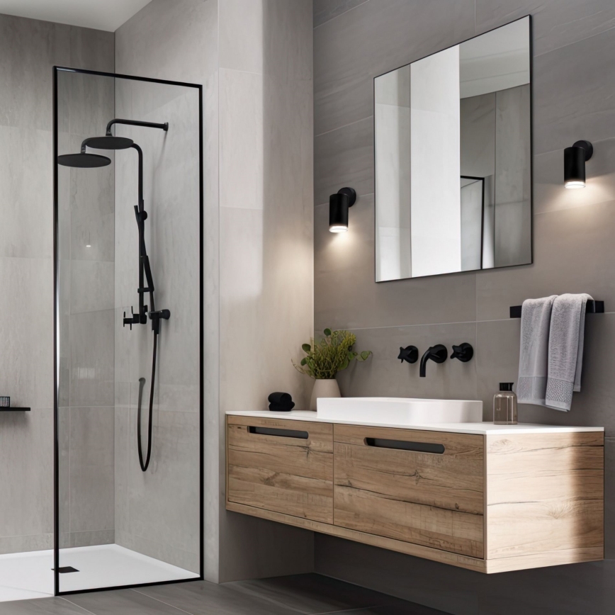 LED RGBW Stmievateľné kúpeľňové bodové svietidlo TURYN 1xGU10/4,8W/230V 3000K IP44 čierne + diaľkové ovládanie