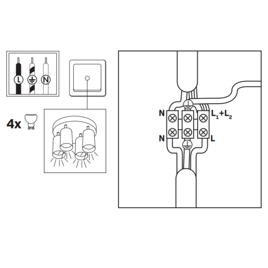 LED RGBW Stmievateľné kúpeľňové bodové svietidlo TURYN 4xGU10/4,8W/230V 3000K IP44 čierne + diaľkové ovládanie