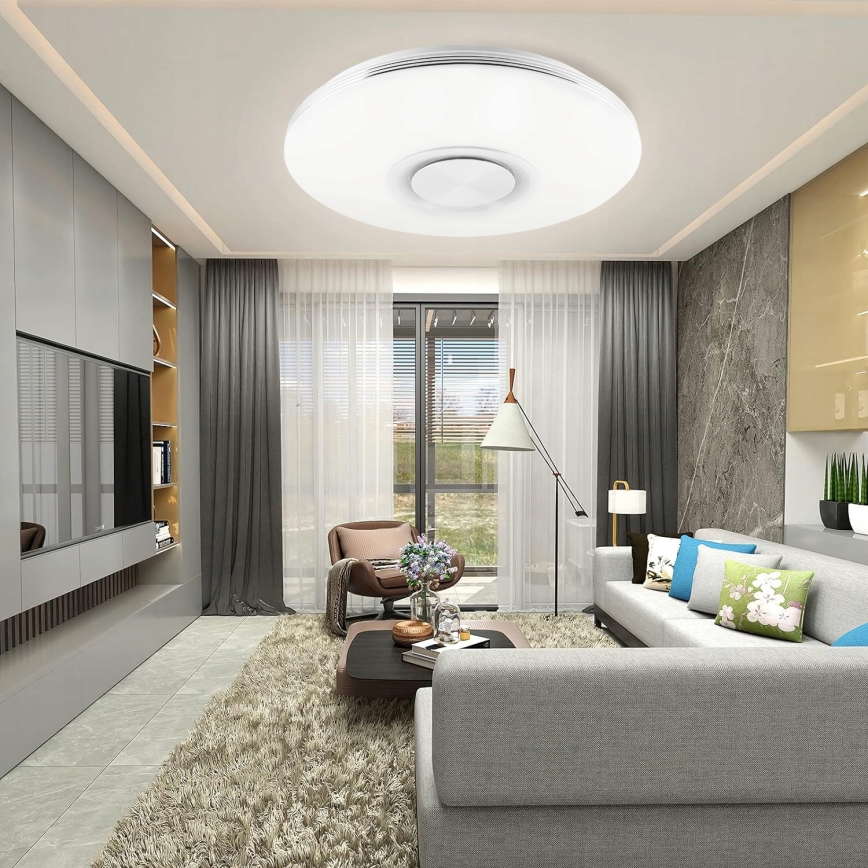 LED RGBW stmievateľné stropné svietidlo s reproduktorom LED/60W/230V 3000-6000K priemer 40 cm biele + diaľkové ovládanie