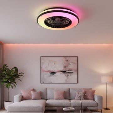 LED RGBW stmievateľné stropné svietidlo s ventilátorom VENTELUX LED/48W/230V 3000/4000/6500K priemer 48,5 cm čierne + diaľkové ovládanie