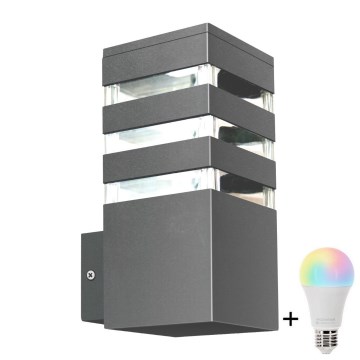 LED RGBW Stmievateľné vonkajšie nástenné svietidlo TEKSAS 1xE27/9W/230V 2700-6500K Wi-Fi IP44 antracit