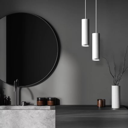 LED RGBW stlmiteľný kúpeľňový luster na lanku TURYN 1xGU10/4,8W/230V 3000K IP44 biela + diaľkové ovládanie