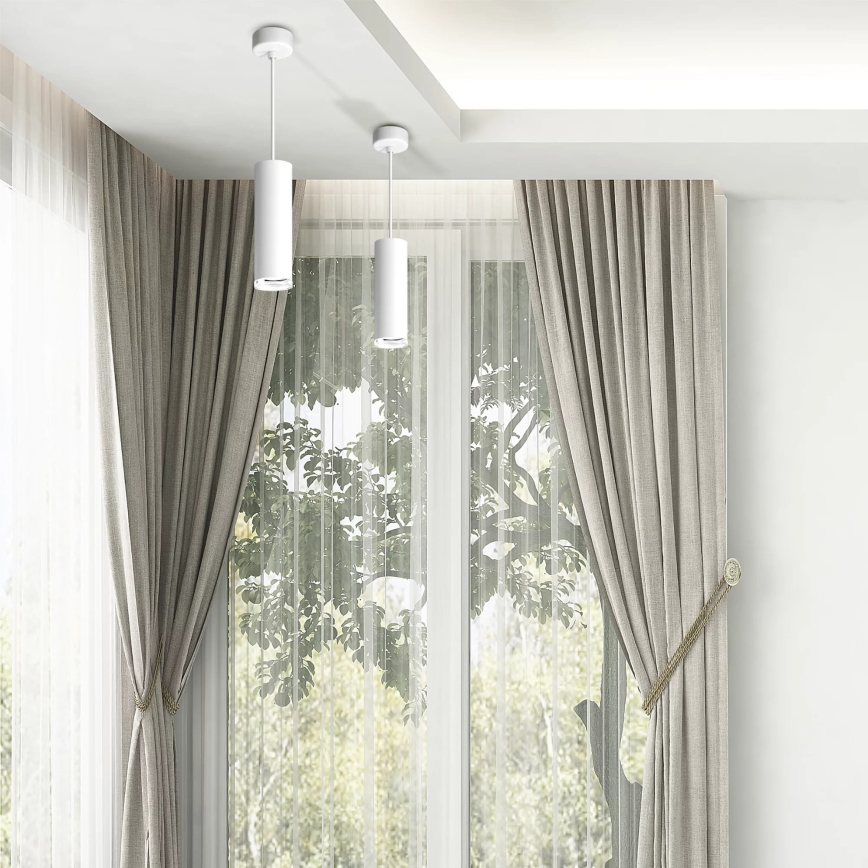 LED RGBW stlmiteľný kúpeľňový luster na lanku TURYN 1xGU10/4,8W/230V 3000K IP44 biela + diaľkové ovládanie