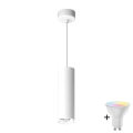 LED RGBW stmievateľný kúpeľňový luster na lanku TURYN 1xGU10/6,5W/230V 2700-6500K Wi-Fi IP44 biela