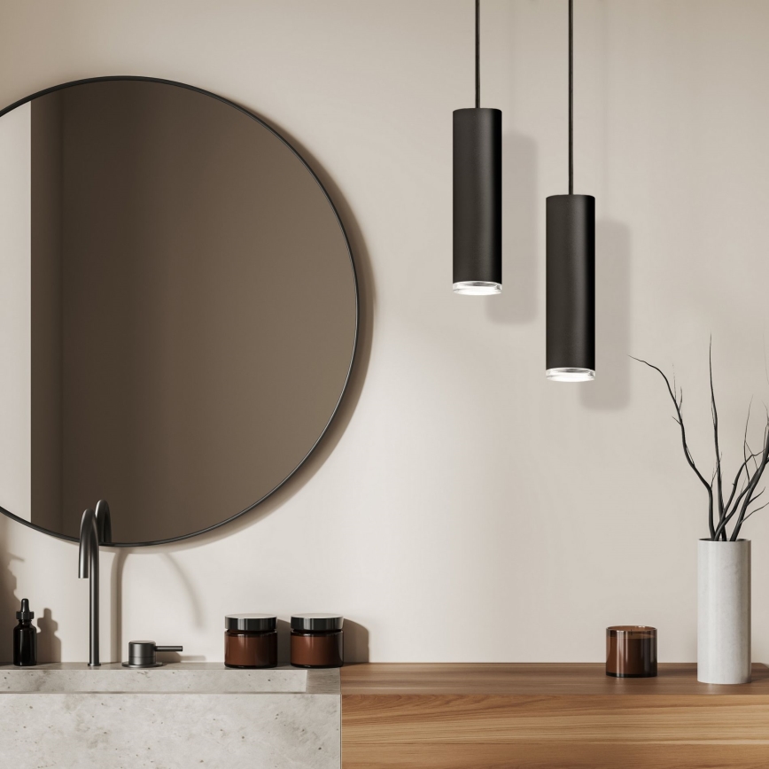 LED RGBW stmievateľný kúpeľňový luster na lanku TURYN 1xGU10/6W/230V 3000K Wi-Fi IP44 čierna