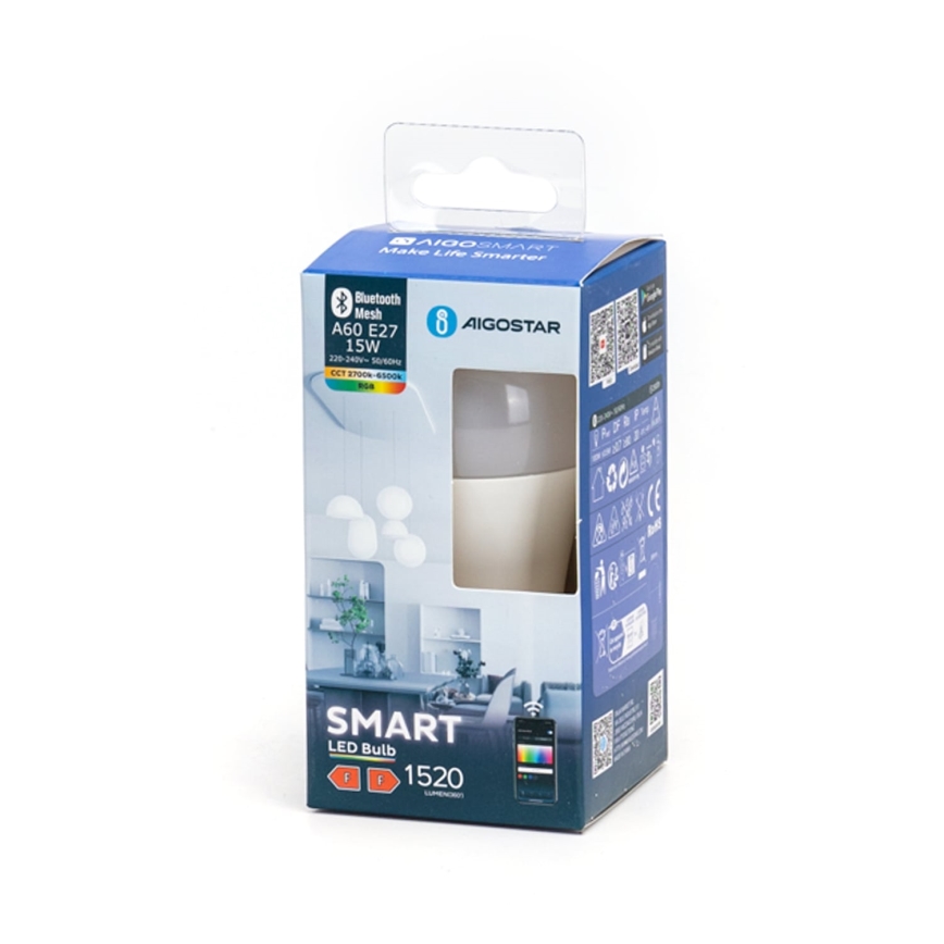 LED RGBW Stmievateľná žiarovka MESH Smart A60 E27/15W/230V 2700-6500K - Aigostar