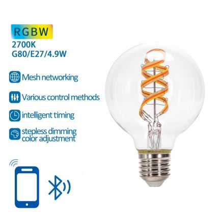 LED RGBW Žiarovka FILAMENT G80 E27/4,9W/230V 2700K - Aigostar