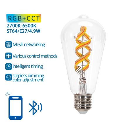 LED RGBW Stmievateľná žiarovka FILAMENT MESH Smart ST64 E27/4,9W/230V 2700-6500K - Aigostar