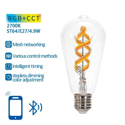 LED RGBW Žiarovka FILAMENT ST64 E27/4,9W/230V 2700K - Aigostar